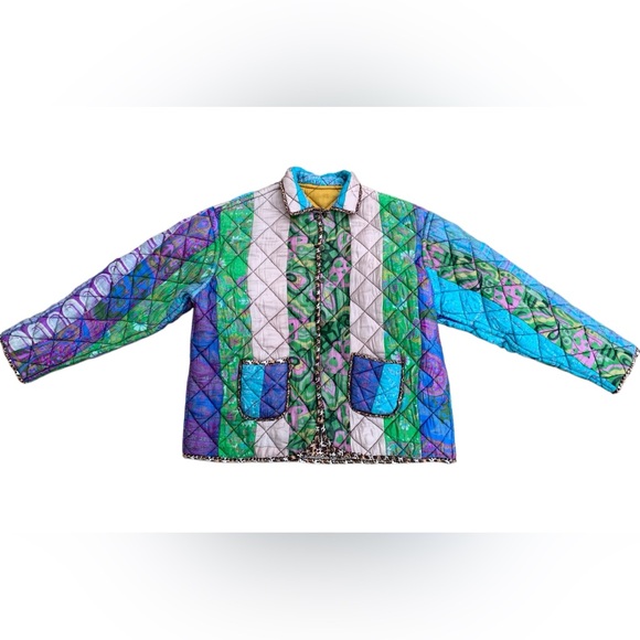 Vintage Jackets & Blazers - Vintage Lightweight Quilted Patchwork Reversible Jacket Size Adult Large